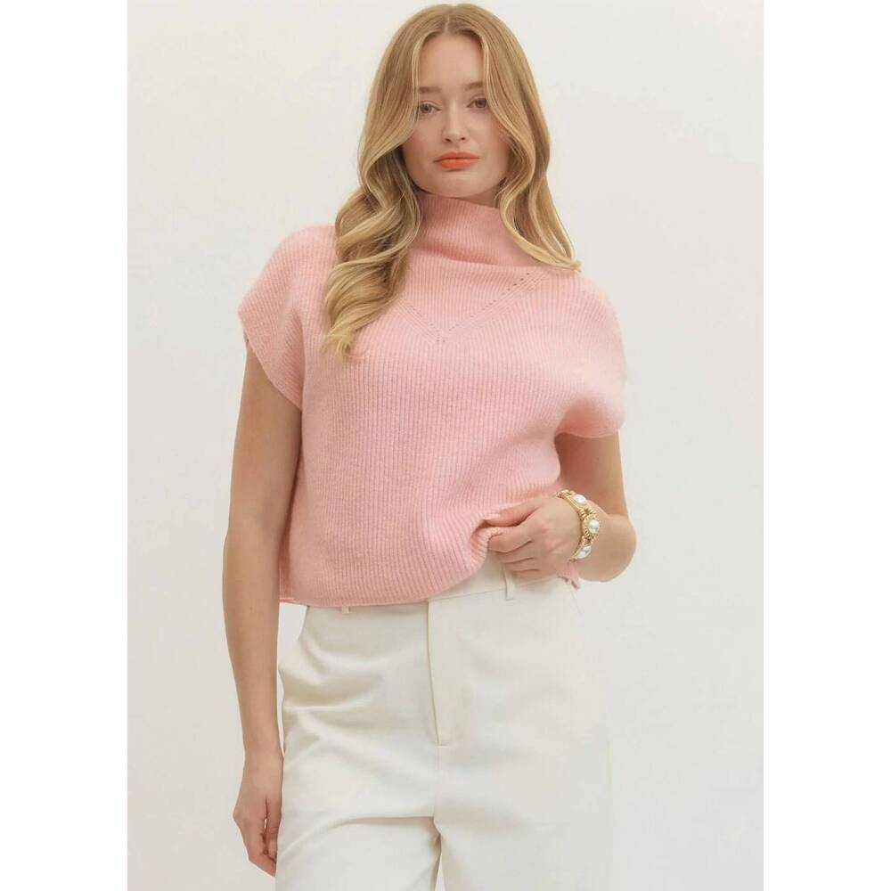 NEW ENTRO carie mock neck sweater knit top in blush pink